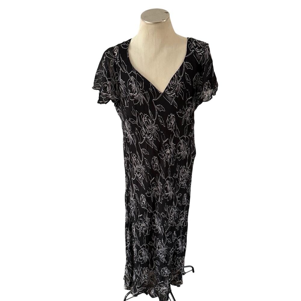 Vtg Y2K 2000s Black Dark Floral Maxi Dress Plus Sz 24 Whimsygoth Fairy Grunge
